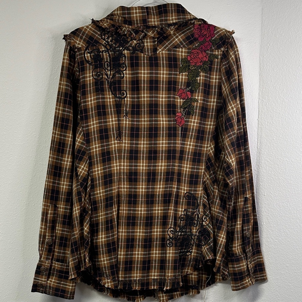Johnny Was 3J Workshop Grammy Brand Women's Plaid Button Down Boho Shirt L - Picture 7 of 14